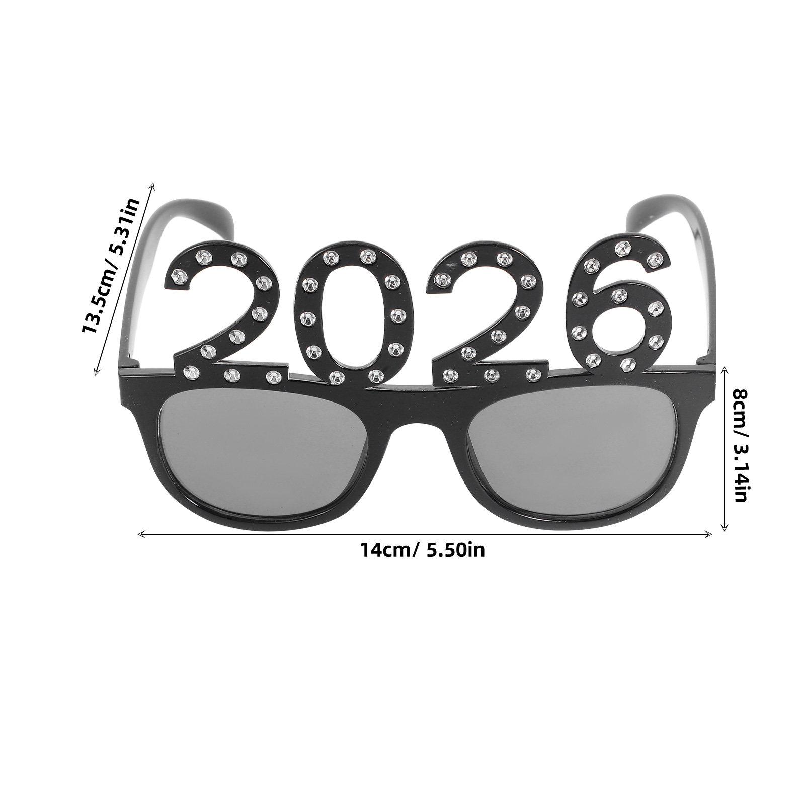 

С Новым Годом 2026 Очки со стразами Блестящие Солнцезащитные Очки для Вечеринки Реквизит для Фотобудки Очки для Выпускного 2026 чёрный