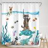 Funny Diving Cat Shower Curtain Whale Sea Turtle Seahorse Fish Coral Ocean Animals Underwater Scenery Children Bathroom Decor