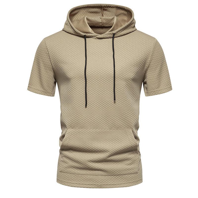 Men's Waffle Short Sleeve Hoodie Lightweight Pullover Summer Casual Hooded Sweatshirts Breathable T-Shirts Moisture Wicking Dry Fit Shirts for Men