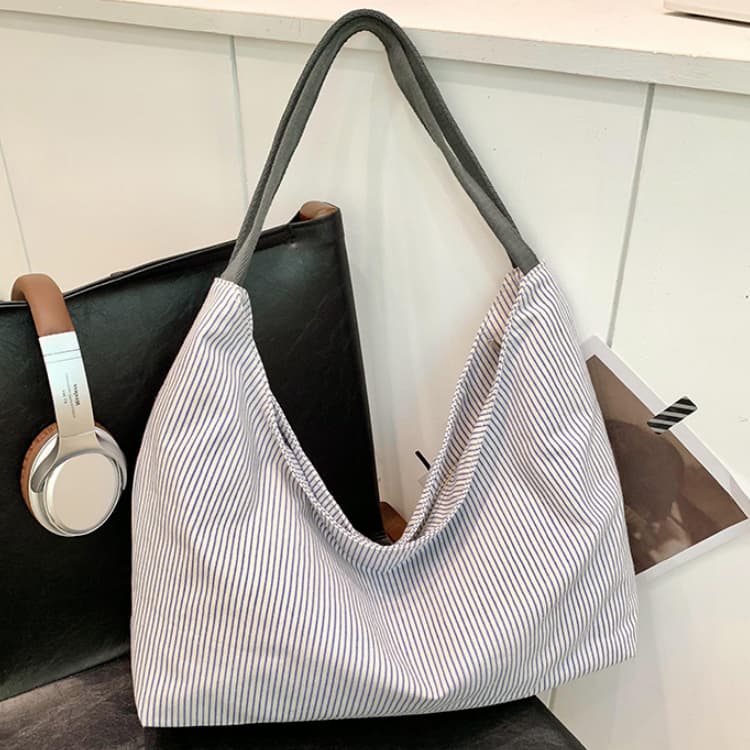 Striped Canvas Large Capacity Tote Bag Women's Shoulder Bag