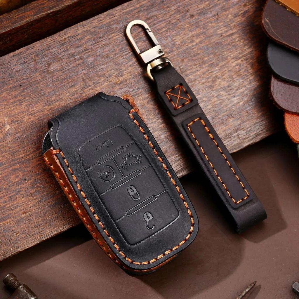 Luxury Leather Car Key Case Cover Fob Protector Keychain Holder Accessories for GM GMC Dodge Ram Dart Keyring Protective Shell