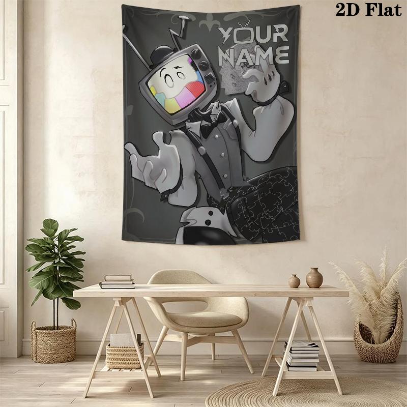 Custom Name Mr. Puzzles Smg4  Wall Tapestry Aesthetic Wall Hanging Printed Fabric Blanket Decorative Tapestries for Bedroom Living Room Home Decor