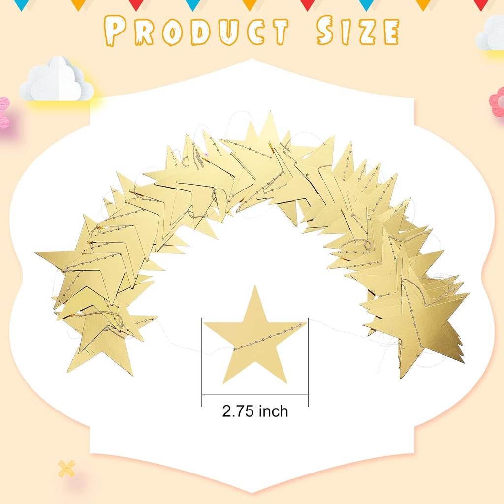 Spakon 65 Feet Glitter Star Paper Garland Banner Hanging Decoration Star Streamers Double Side 2025 Graduation Decorations for Wedding Birthday
