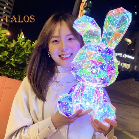 Teddy Bear Night Light Prismatic Iridescent LED Bear Lamp DIY Assembly Colorful Bunny Lamp for Valentine's Day Gift Bedroom Party Decor