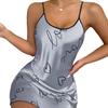 Women Nightdress Round Neck Sleeveless Nightgown with Suspender Design Printing Smooth Fabric