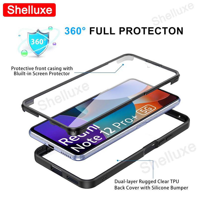 360 Celotělový Průhledný Kryt Shelluxe Přední+Zadní Pro Xiaomi Redmi Note 12 13 Pro Plus + Note12 Note13 5G Silikonový Oboustranný Kryt