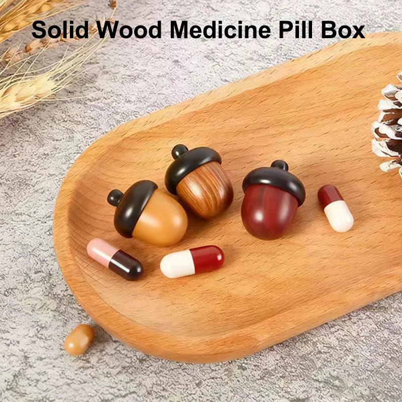 1/2PCS Mini Sandalwood Pill Boxes Portable Granule Storage Box Rescue Tablets Case Small Items Container DIY Acorn Pendants