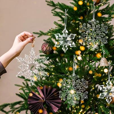 3Pcs Christmas Acrylic Snowflake Ornaments Transparent Xmas Tree Hanging Pendant Christmas Decorations for Home New Year 2025