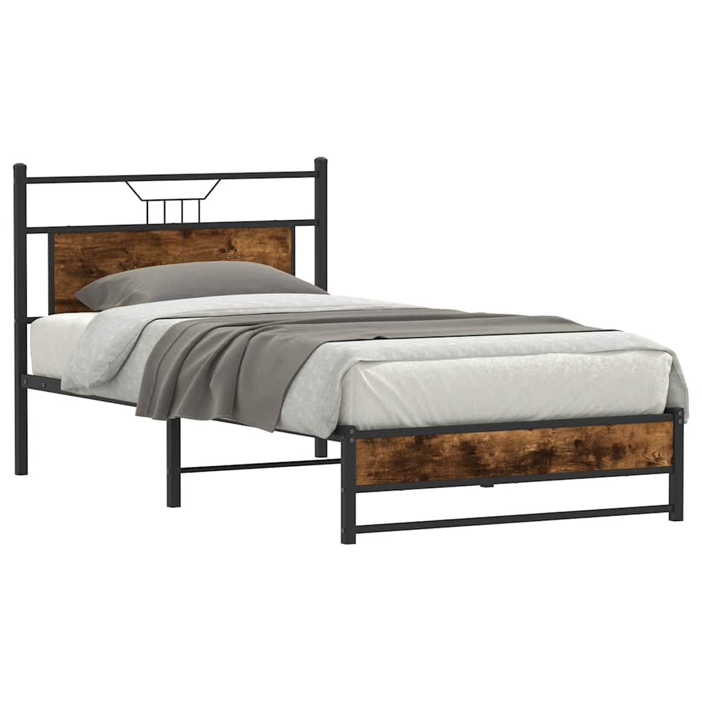 Bed Frame without Mattress Smoked Oak Finish 100x200 cm Wood Based Material