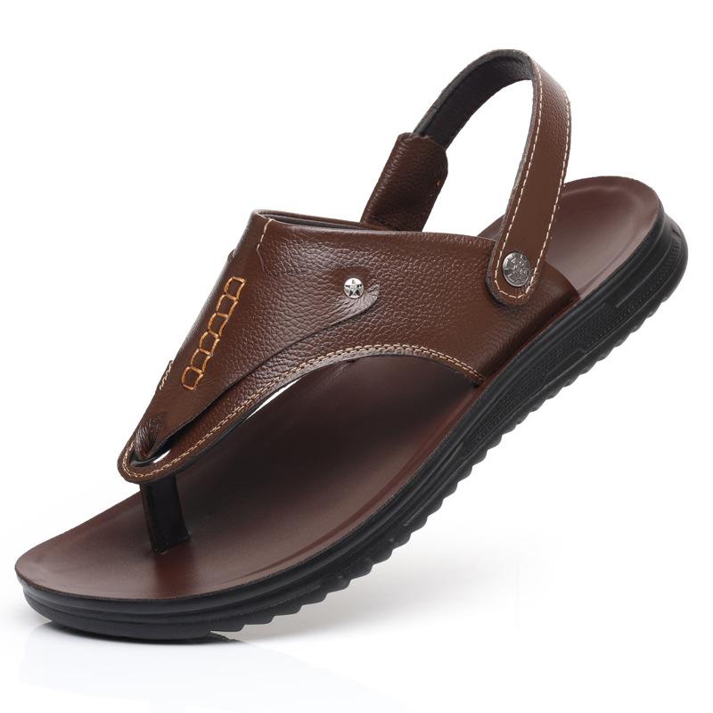 2025 Summer Anti-slip Beach Shoes for Men Casual New Designer Leather Sandals Male Solid Color Flip Flops Man