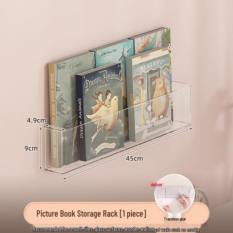 Punch-free Wall-mounted Kids' Bookshelf - Transparent Acrylic Display Stand