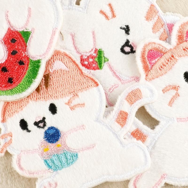 Pack Of 6 Auto Adhesive Cartoon Rabbit Embroidery Patches Plush Fabric Stickers For DIY Crafts Clothing Bags Decors