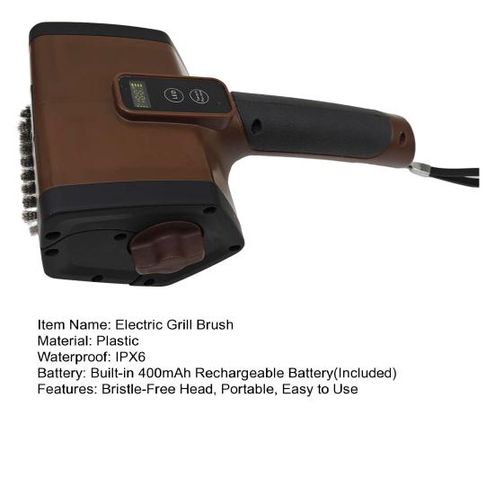 Elektrisk grillborste med borstfritt huvud av rostfritt stål Uppladdningsbar sladdlös grillrengörare BBQ Viktiga tillbehör