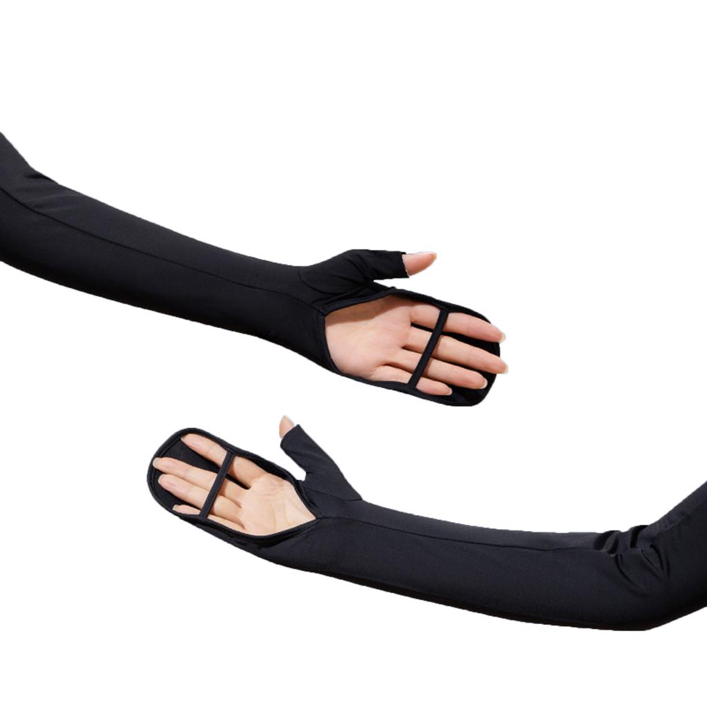 Womens Sunscreen Oversleeves Gloves Solid Ice Silk Fingerless Long Gloves