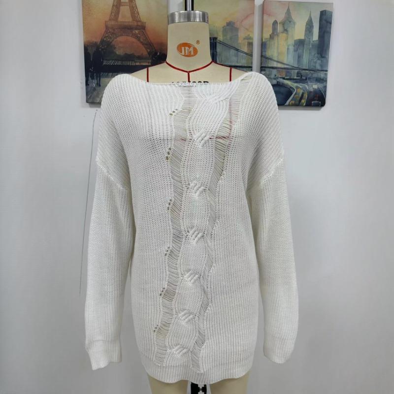 IHUASU Damen Herbst- und Wintermode Einfarbig Knopf Seilstrick Lockerer Pullover