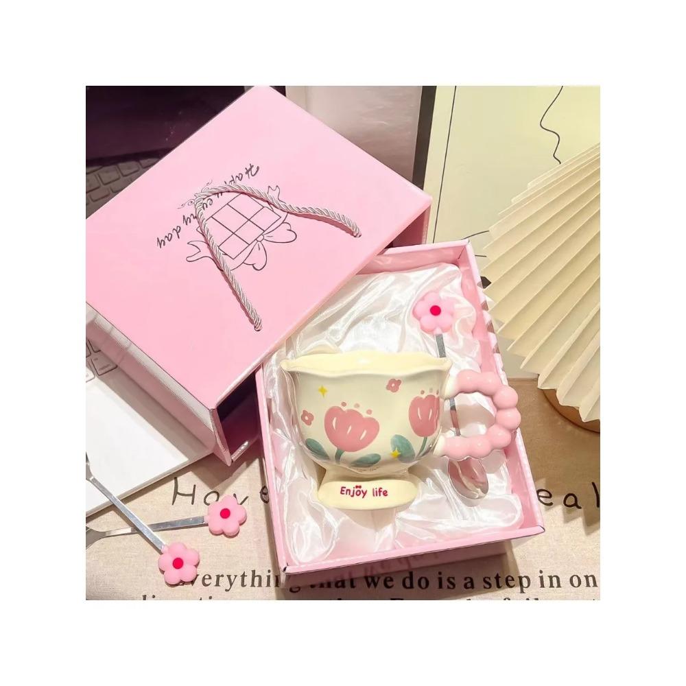 

2025 Girls Birthday Gift Souvenir Coffee Cup Mugs Coffee Cups Creative Flower Mug Household Ceramic Cup High Value Water Cup 301-400ml