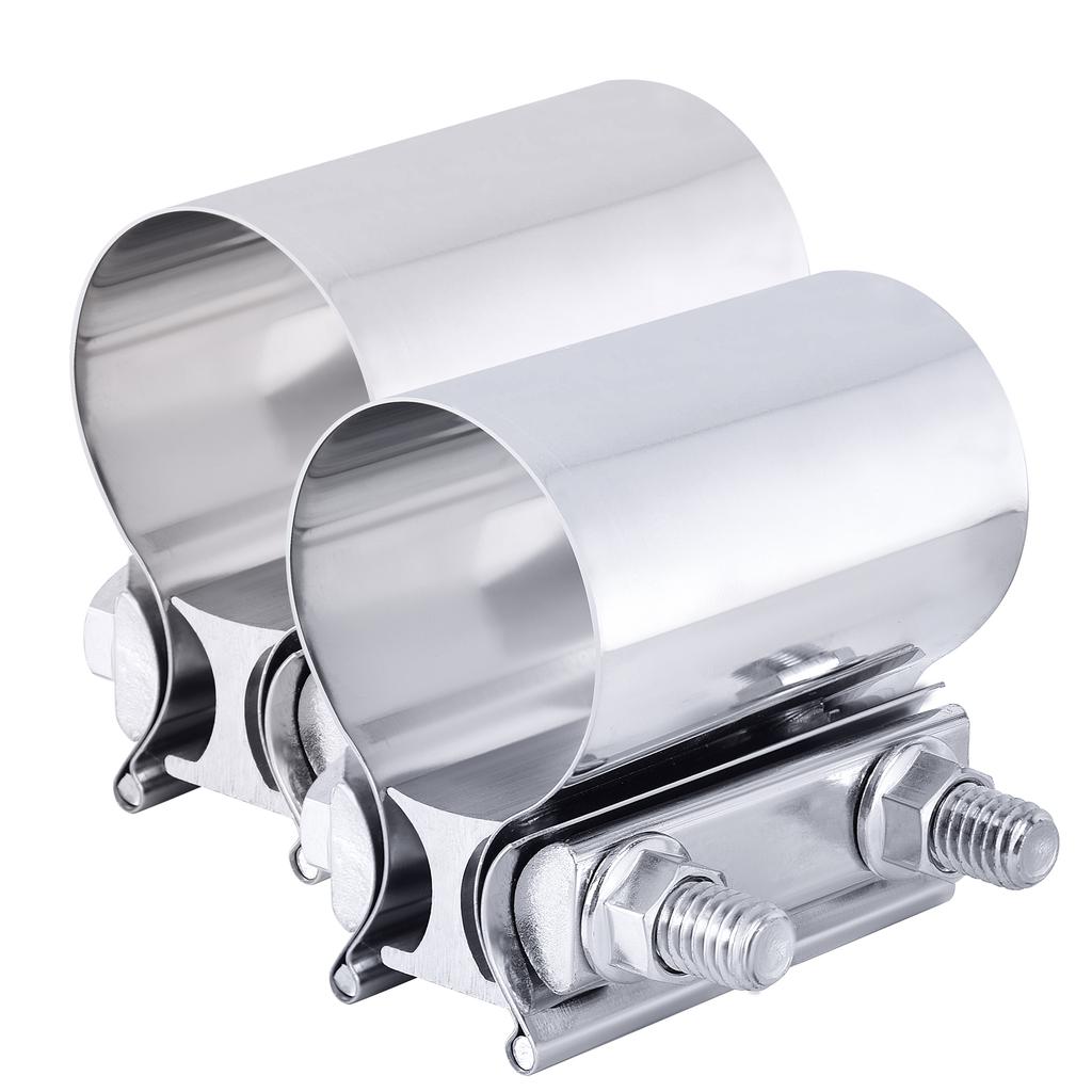 2.25 Inch Exhaust Muffler Clamp Stainless Steel Butt Joint 2pcs Sleeve Catalytic Converters Exhaust Band Clamp