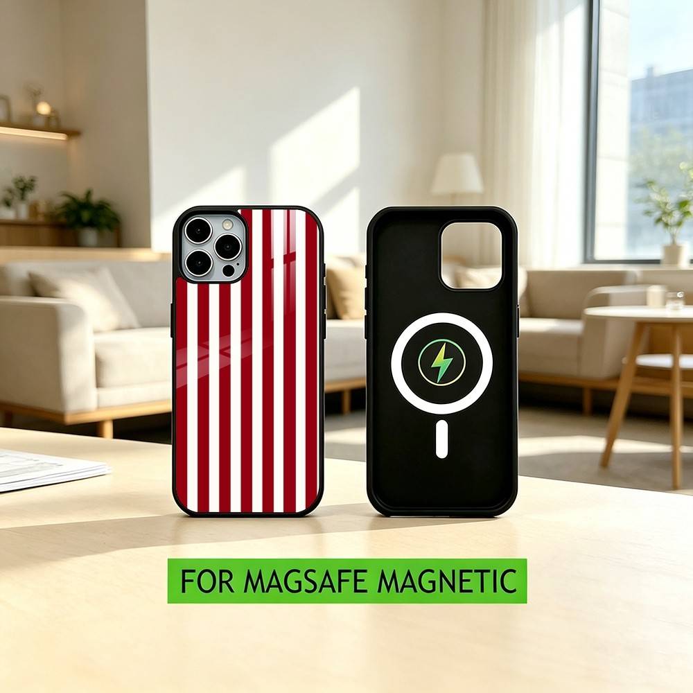 Burgundy White Stripe Pattern  Phone Case For iPhone17,16,15,14,13,12,11 Plus,Pro Magnetic with Magsafe Wireless Charging