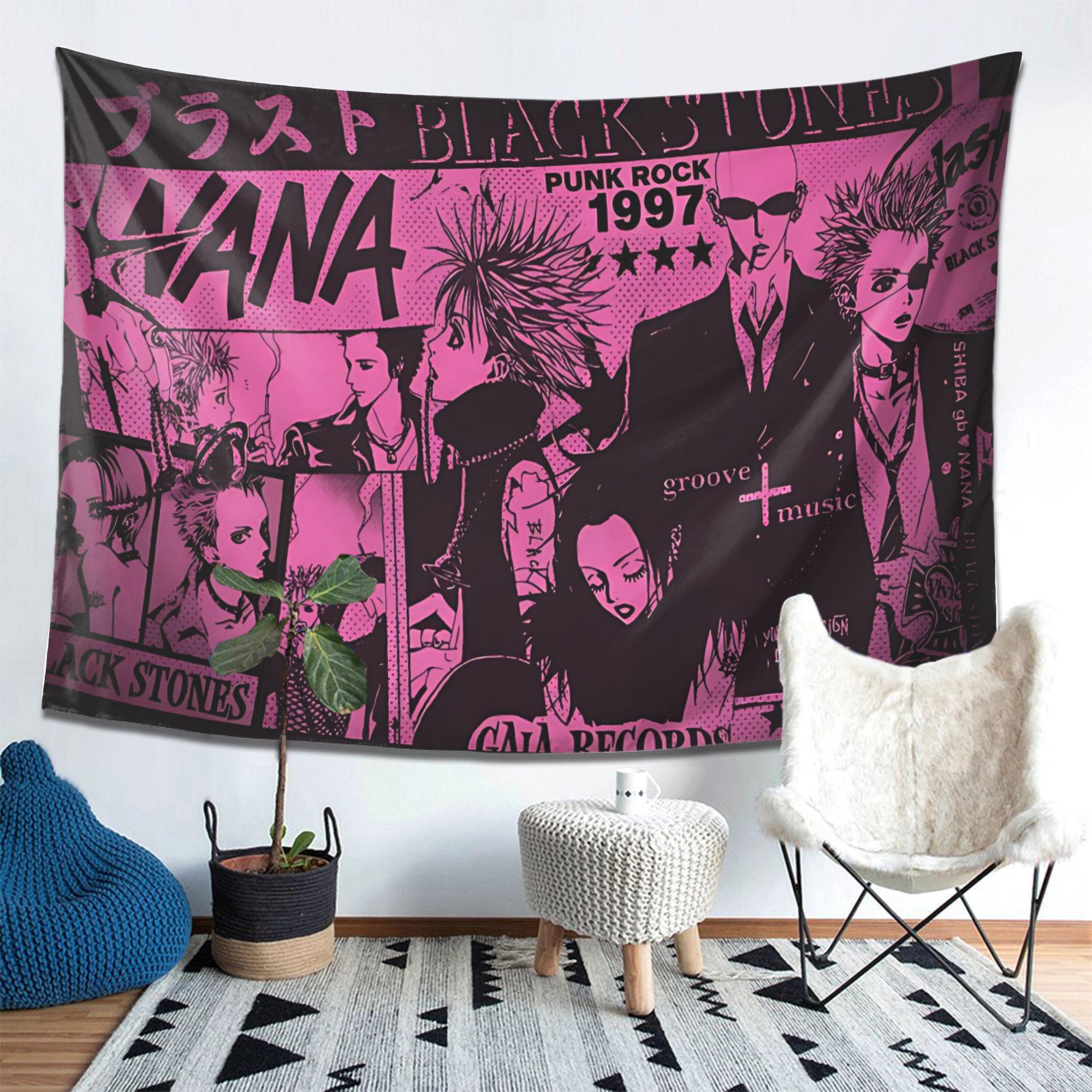 

Викама Розовый Черный Панк Стиль Нана Коллаж Гобелен Blackstones Группа Аниме Настенный Декор Для Спальни Общежития Модный Магазин Прямая Трансляция 74x94cm(29x37in)