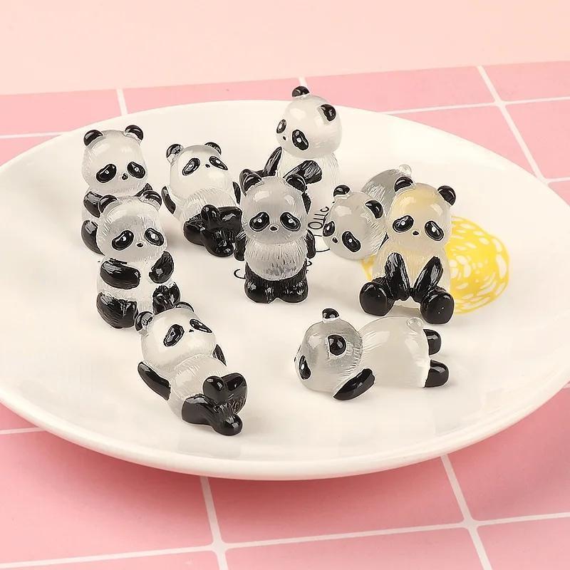 Glowing Panda Mini Figurines Miniature Panda Micro Landscape Ornament Glowing In Dark Miniature Flower Potted Decor(5pcs/set )