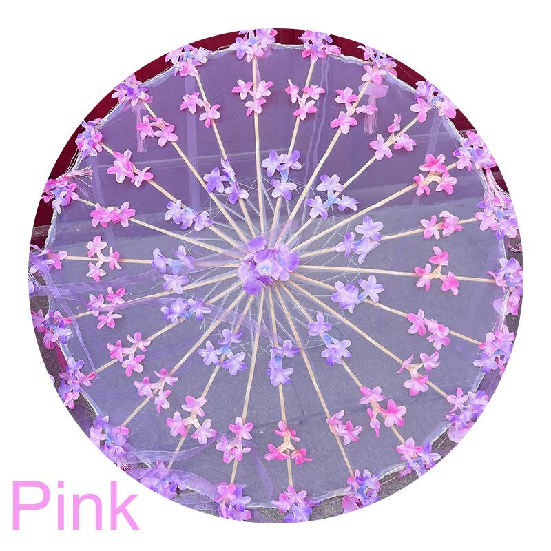 

1 шт. 76 см Зонт для рукоделия с цветами Прозрачный для сценических выступлений Классический для квадратных танцев Реквизит для фотографии Шелк розовый