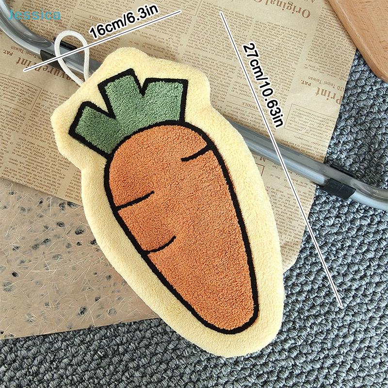 Cute Vegetable Shape Plush Towels - Carrot/Tomato/Pepper Kitchen Washcloths, Hanging Soft Absorbent Cleaning Cloths