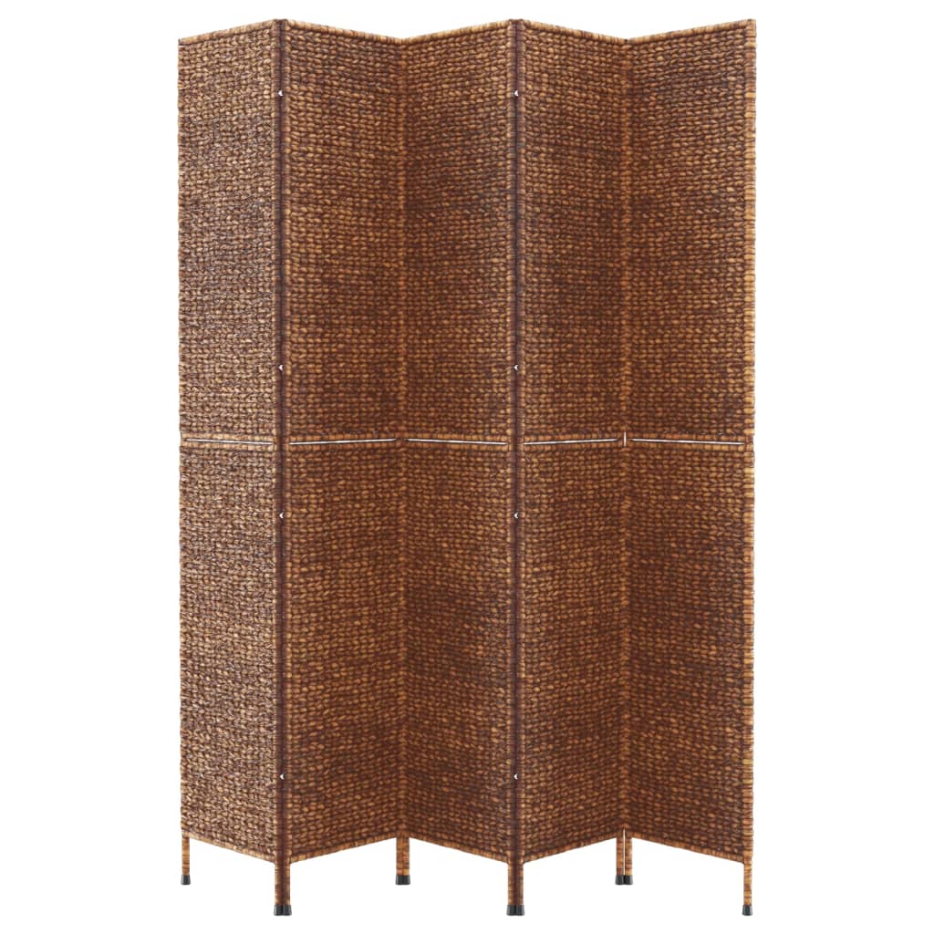5 Panel Room Divider In Brown 205 X 180 Cm Wicker (Water Hyacinth)