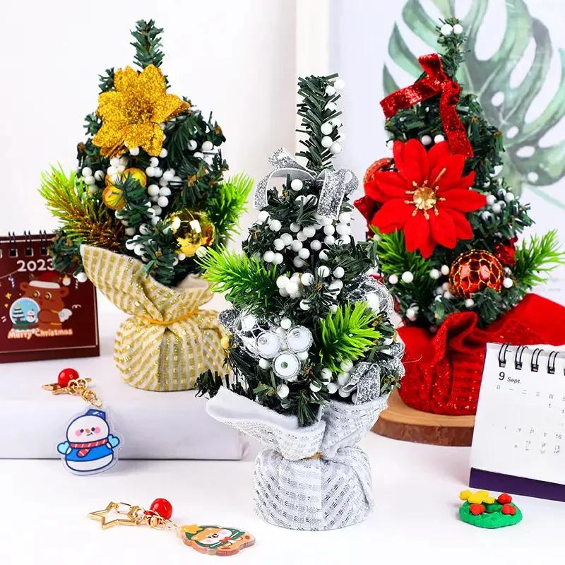 1-10PCS Mini Tabletop Christmas Tree Kit Decorations Small Xmas Tree Ornament Set for Kids Room Office Holiday Gift