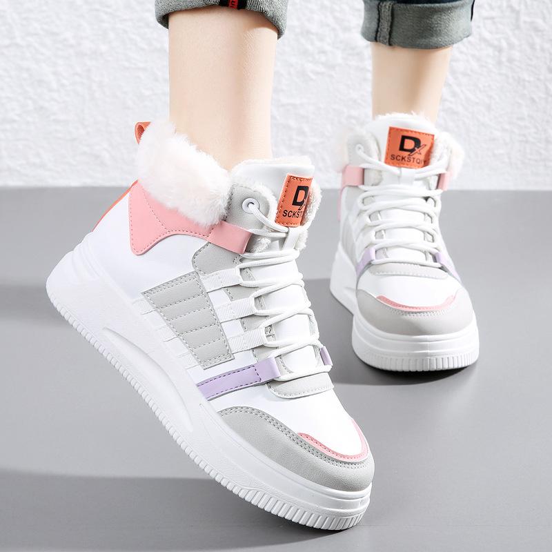 

Женские зимние высокие кроссовки на подкладке из искусственного меха, уличные противоскользящие кроссовки с плюшевой подкладкой, повседневные зимние ботинки из искусственной кожи на шнуровке для женщин