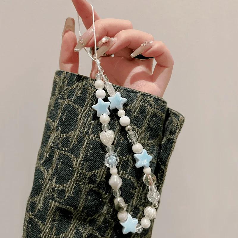 INS Star Pearl Beads Phone wrist Srtap Chain Trendy Pendant Universal Accessories Bracelet Hanging Rope For Girl Pendant