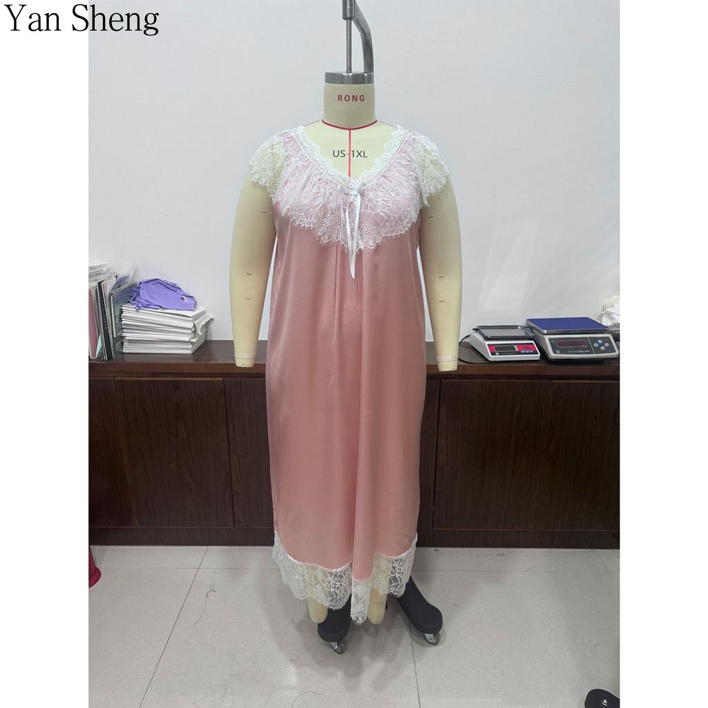 Short-Sleeved Nightgown Loose Casual Home Lace Plus Size Pajamas