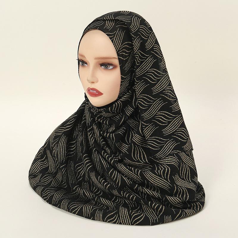 Hot-selling spring and autumn new black bronzing pattern scarf fashionable versatile women's ethnic headscarf chiffon yarn