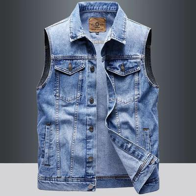 Sommer und Herbst Koreanischer Stil Denim Weste Herren Slim Fit Used Ärmelloses Tanktop Herrenmode Ärmellose Weste Große Größen Weste