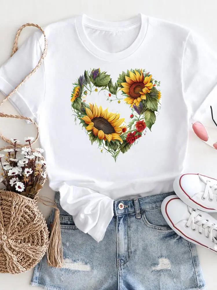 Flower Lovely Trend 90s Clothing Print White T Shirt Short Sleeve Tee Unisex Ladies Casual Top Female Fashion Graphic TShirt