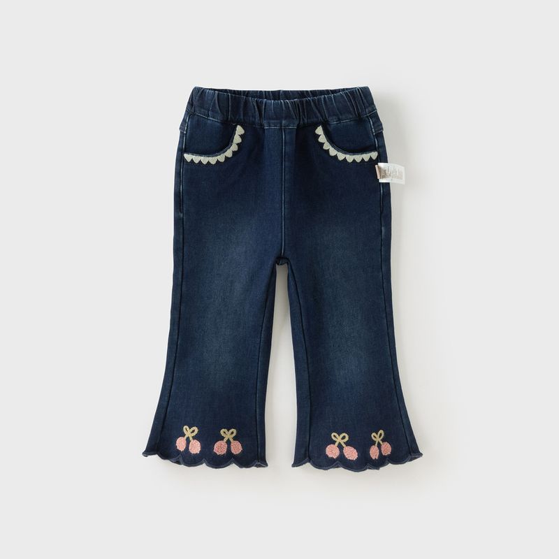 David Bella Children s Fleece-Lined Pants for Girls 2026 New Style Jeans for Baby Girls Class a Winter Wear Flared Long Pants Denim Blue [Ready Stock] 100