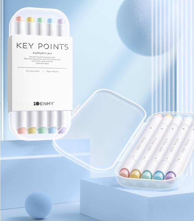 5 Fluorescent Note Taking Pens, Both Ends Can Use 2ml