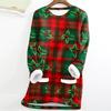 Women's Fashion Plaid Print Round Neck Long Sleeve Plush Winter Warm Pullover Top