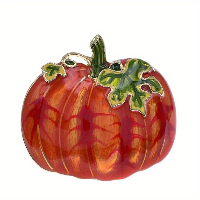 

New Arrival Halloween Pumpkin Brooch - Golden Metal Enamel Plant Brooch Pin with Red & Green Stripes, Unisex Costume Jewelry Gift for Women & s, Year-