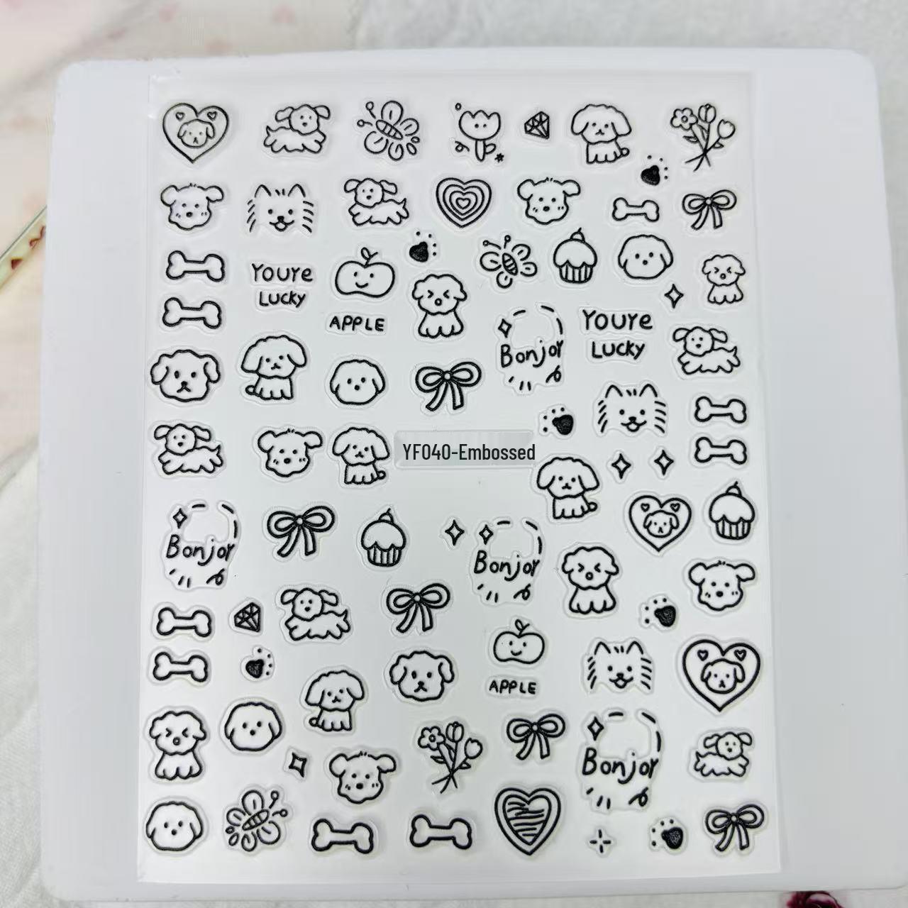Puppy & Cat Graffiti Nail Stickers - Cute, Cool, & Sweet Small Patterns & Bows YF040