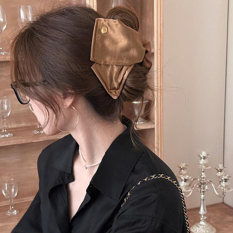 Triangular Clip Satin Shell Bow Hair Clip, Women's New Back Head High-end Shark Clip Hair Accessory