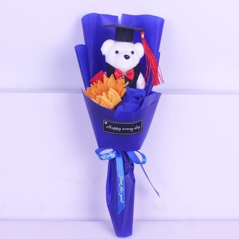Graduation Bear Bouquet with Sunflower, Rose, and Doctor's Hat - Perfect Gift for Bachelor's or Master's Grad