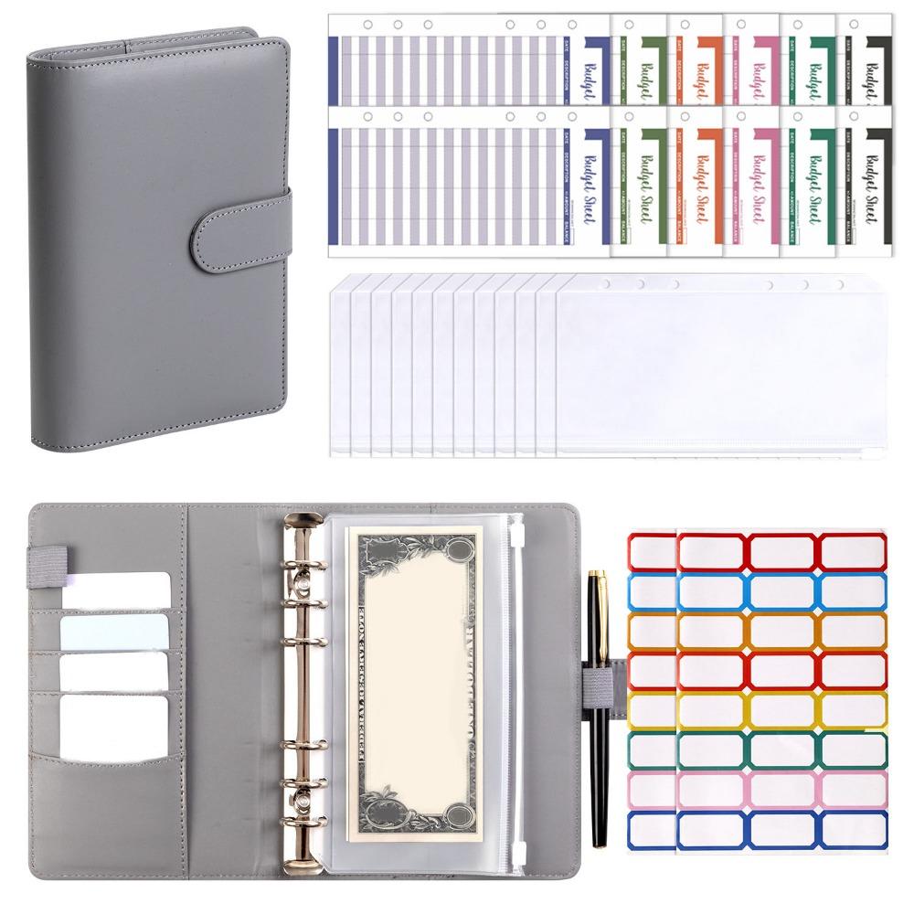 A6 Loose-leaf Notebook Magnetic Button PU Leather Folder Efficient Cash Budget Ledger School