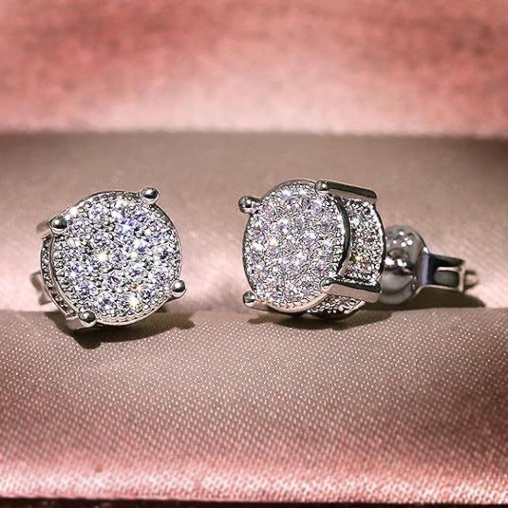 Classic Personality Geometry Round Micro Inlay Full Zircon Stud Earrings for Men Women Hip-hop Fashion Couple Earrings Jewelry