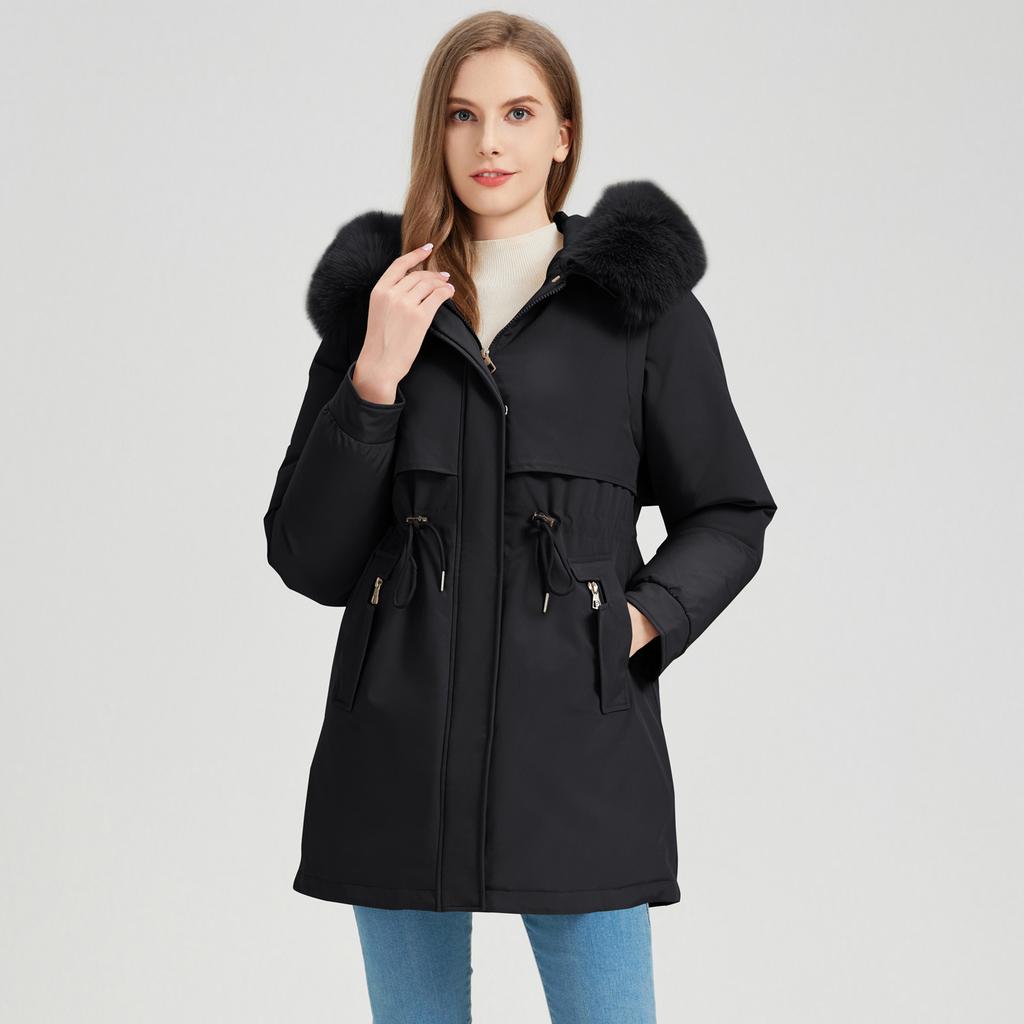 Parker Cotton-padded Jacket Women's Winter New Waist Cotton-padded Jacket Long Cotton-padded Jacket with Velvet Padded Coat.