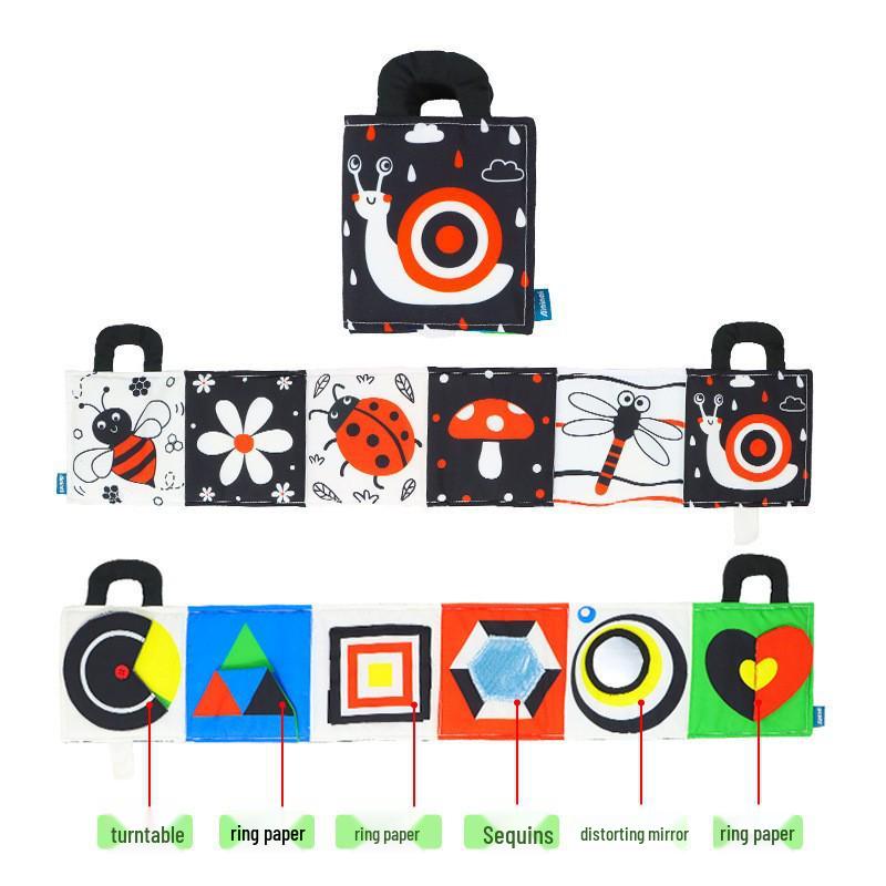 

Black & White Baby Bed Bumper Cloth Book: Cartoon Animal Design, Teething Toy, Anti-Kick, Hanging Infant Accessory