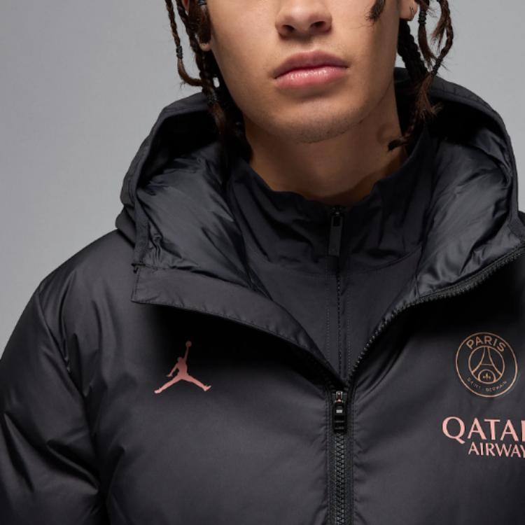 Jordan Paris Saint-Germain Strike Windrunner Storm-FIT Hooded Warm Waterproof Long Sleeve Parka Men Outerwear Black Rust-Pink FV3550-011