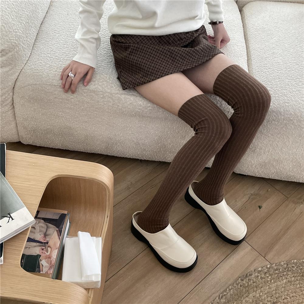 Thick Over-The-Knee Socks Vertical Solid Color High Socks That Do Not Fall Off Calf Socks Double Needle Stocking Women