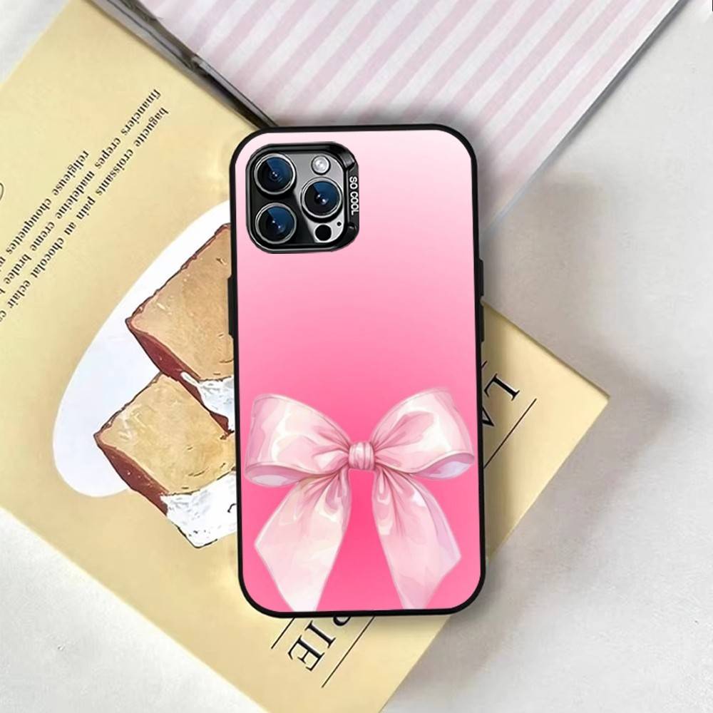 Pink Bows Phone Case For iPhone 17,16,15,14,13,12,11 Plus,Pro Max,XS,Colored Silver Plated Inside Cover