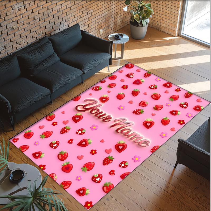 Hearts Theme Crystal Velvet Floor Rug Personalized Custom Name Text Warm Carpet Home Decoration
