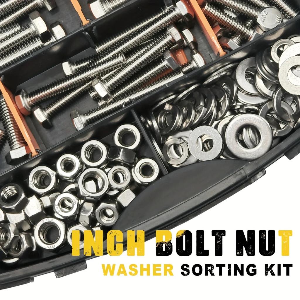 176Pcs Imperial Hex Bolts Kit: Stainless Steel Screws, Nuts, Washers for Machinery, Industry, Automotive and Heavy-Duty DIY
